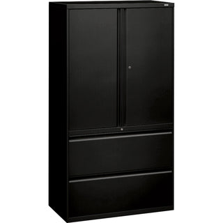 HON 800 Series Wide Lateral File with Storage Cabinet - 2-Drawer - 36" x 19.3" x 67" - 3 x Shelf(ves) - 2 x Drawer(s) for File - 2 x Side Open Door(s) - Legal, Letter - Lateral - Interlocking, Tamper Resistant, Locking Door, Ball-bearing Suspension,