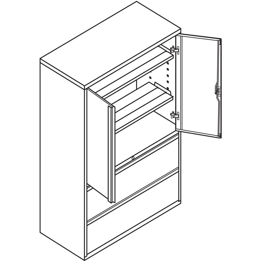 HON 800 Series Wide Lateral File with Storage Cabinet - 2-Drawer - 42" x 19.3" x 67" - 2 x Shelf(ves) - 2 x Drawer(s) for File - 2 x Side Open Door(s) - Legal, Letter - Lateral - Security Lock - Black - Steel - Recycled - 