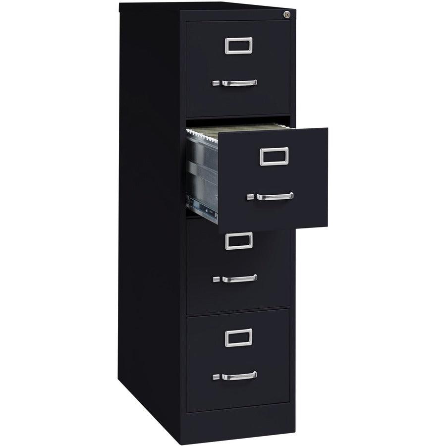 Lorell Fortress Series 26-1/2" Commercial-Grade Vertical File Cabinet - 15" x 26.5" x 52" - 4 x Drawer(s) for File - Letter - Vertical - Security Lock, Ball-bearing Suspension, Heavy Duty - Black - Steel - Recycled