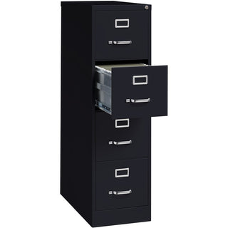 Lorell Fortress Series 26-1/2" Commercial-Grade Vertical File Cabinet - 15" x 26.5" x 52" - 4 x Drawer(s) for File - Letter - Vertical - Security Lock, Ball-bearing Suspension, Heavy Duty - Black - Steel - Recycled