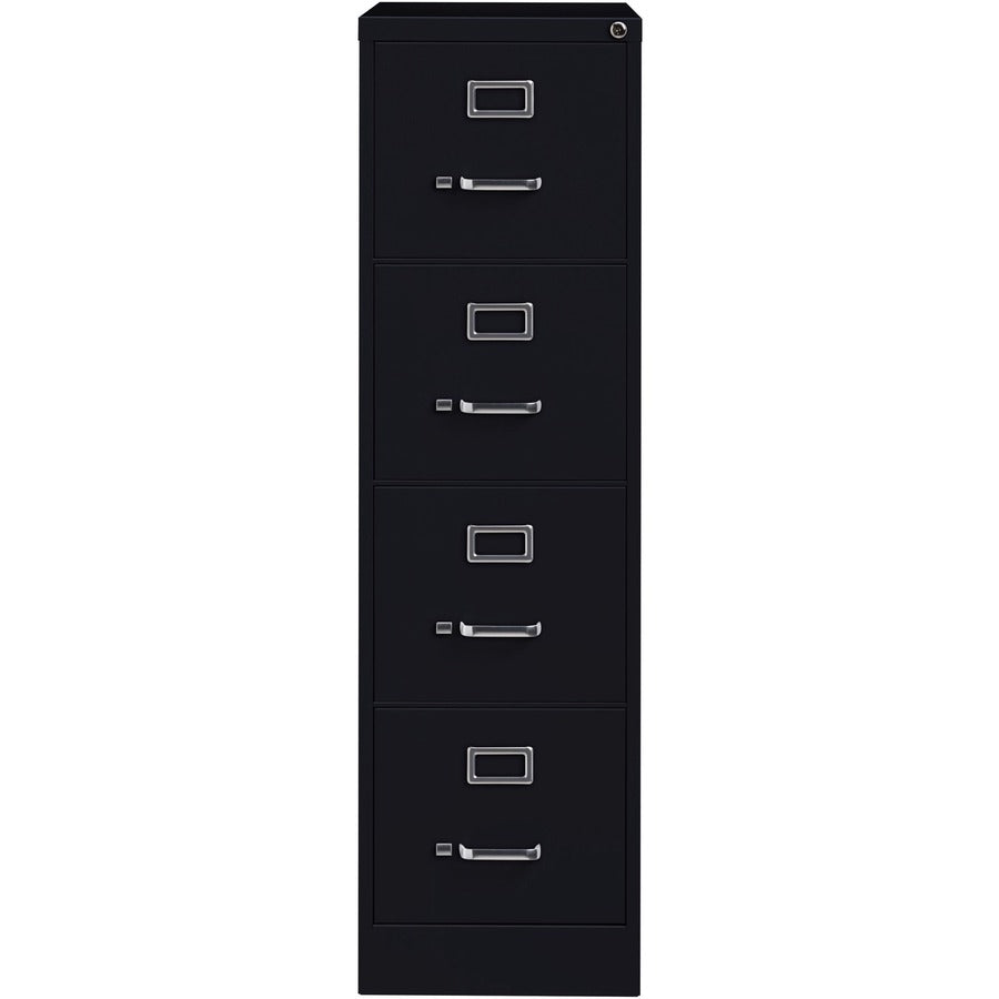 Lorell Fortress Series 26-1/2" Commercial-Grade Vertical File Cabinet - 15" x 26.5" x 52" - 4 x Drawer(s) for File - Letter - Vertical - Security Lock, Ball-bearing Suspension, Heavy Duty - Black - Steel - Recycled