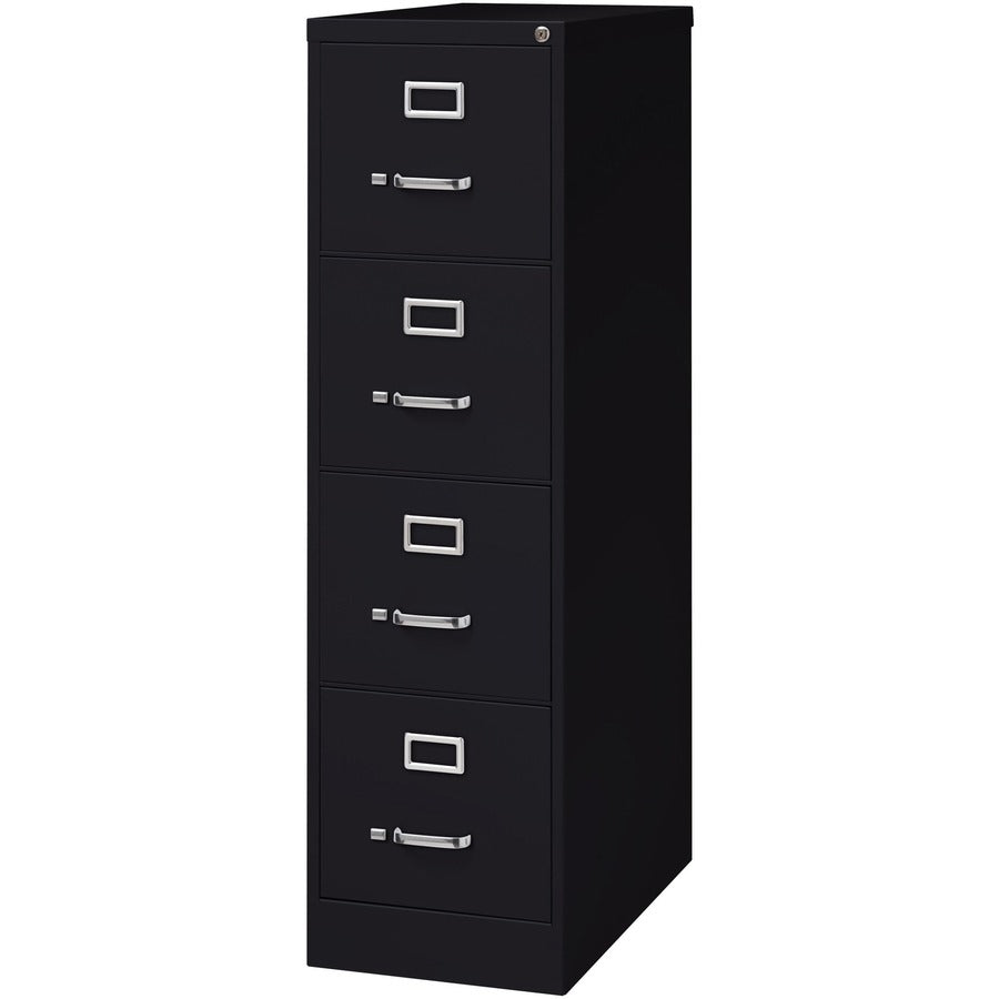 Lorell Fortress Series 26-1/2" Commercial-Grade Vertical File Cabinet - 15" x 26.5" x 52" - 4 x Drawer(s) for File - Letter - Vertical - Security Lock, Ball-bearing Suspension, Heavy Duty - Black - Steel - Recycled