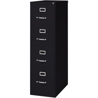 Lorell Fortress Series 26-1/2" Commercial-Grade Vertical File Cabinet - 15" x 26.5" x 52" - 4 x Drawer(s) for File - Letter - Vertical - Security Lock, Ball-bearing Suspension, Heavy Duty - Black - Steel - Recycled