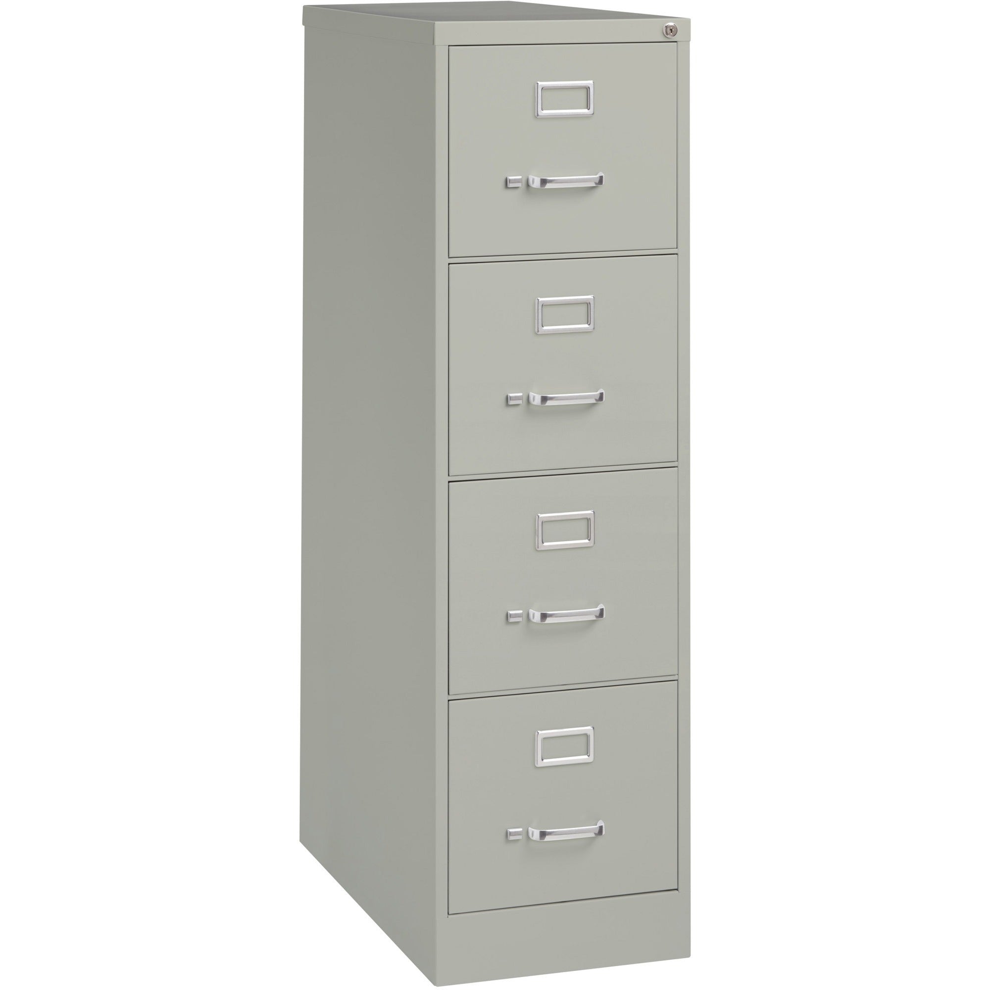Lorell Fortress Series 26-1/2" Commercial-Grade Vertical File Cabinet - 15" x 26.5" x 52" - 4 x Drawer(s) for File - Letter - Vertical - Security Lock, Ball-bearing Suspension, Heavy Duty - Light Gray - Steel - Recycled - 