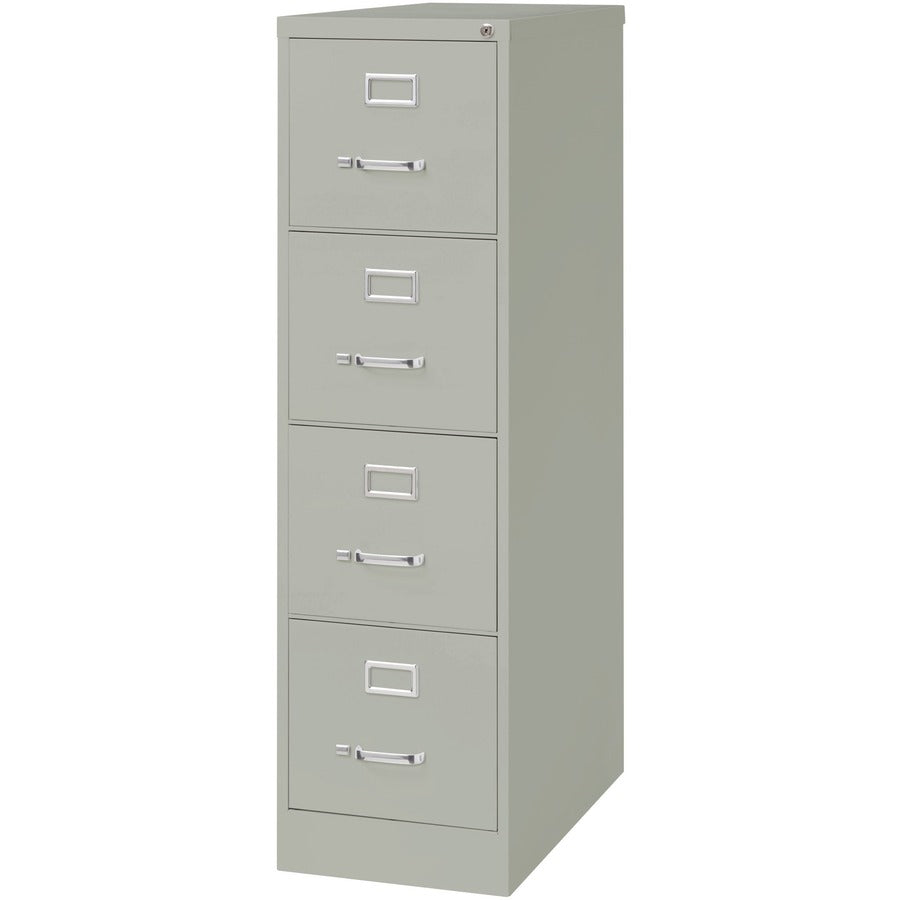 Lorell Fortress Series 26-1/2" Commercial-Grade Vertical File Cabinet - 15" x 26.5" x 52" - 4 x Drawer(s) for File - Letter - Vertical - Security Lock, Ball-bearing Suspension, Heavy Duty - Light Gray - Steel - Recycled