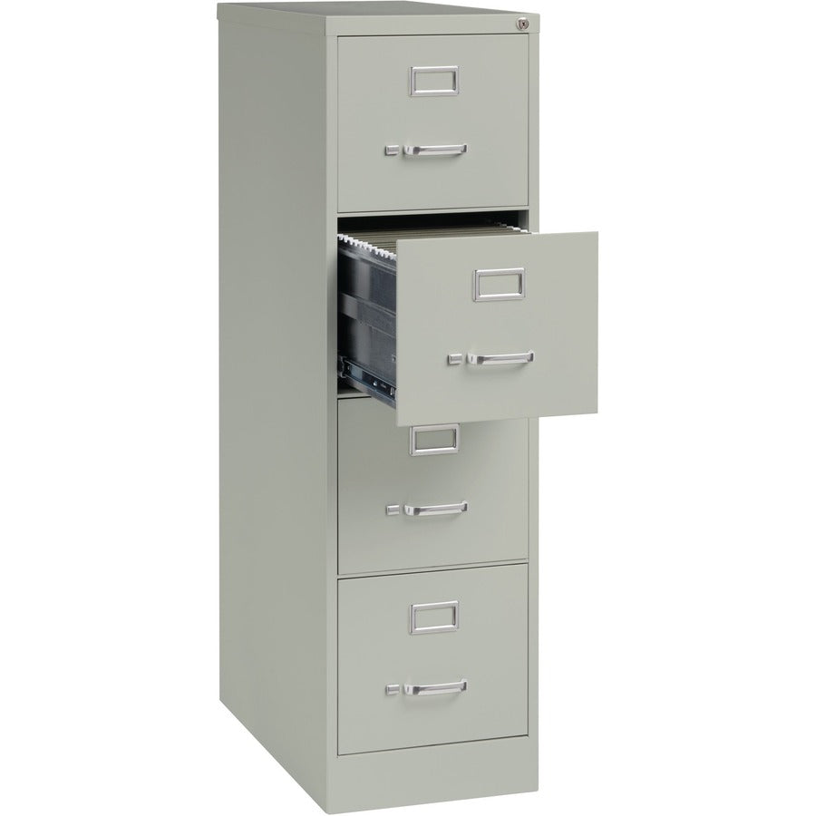 Lorell Fortress Series 26-1/2" Commercial-Grade Vertical File Cabinet - 15" x 26.5" x 52" - 4 x Drawer(s) for File - Letter - Vertical - Security Lock, Ball-bearing Suspension, Heavy Duty - Light Gray - Steel - Recycled