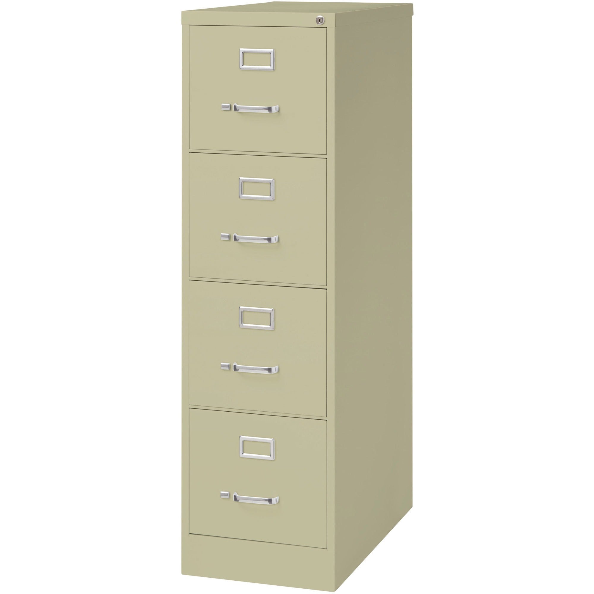 Lorell Fortress Series 26-1/2" Commercial-Grade Vertical File Cabinet - 15" x 26.5" x 52" - 4 x Drawer(s) for File - Letter - Vertical - Security Lock, Ball-bearing Suspension, Heavy Duty - Putty - Steel - Recycled - 