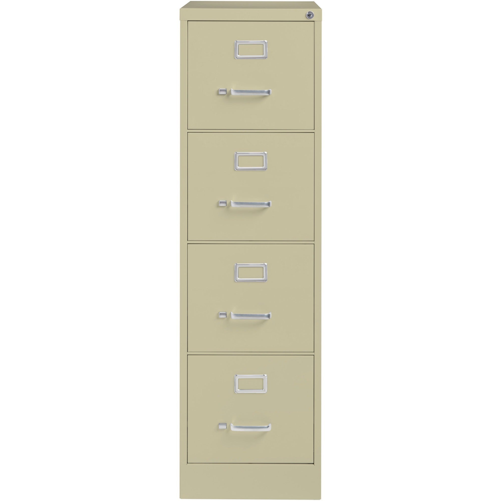 Lorell Fortress Series 26-1/2" Commercial-Grade Vertical File Cabinet - 15" x 26.5" x 52" - 4 x Drawer(s) for File - Letter - Vertical - Security Lock, Ball-bearing Suspension, Heavy Duty - Putty - Steel - Recycled - 
