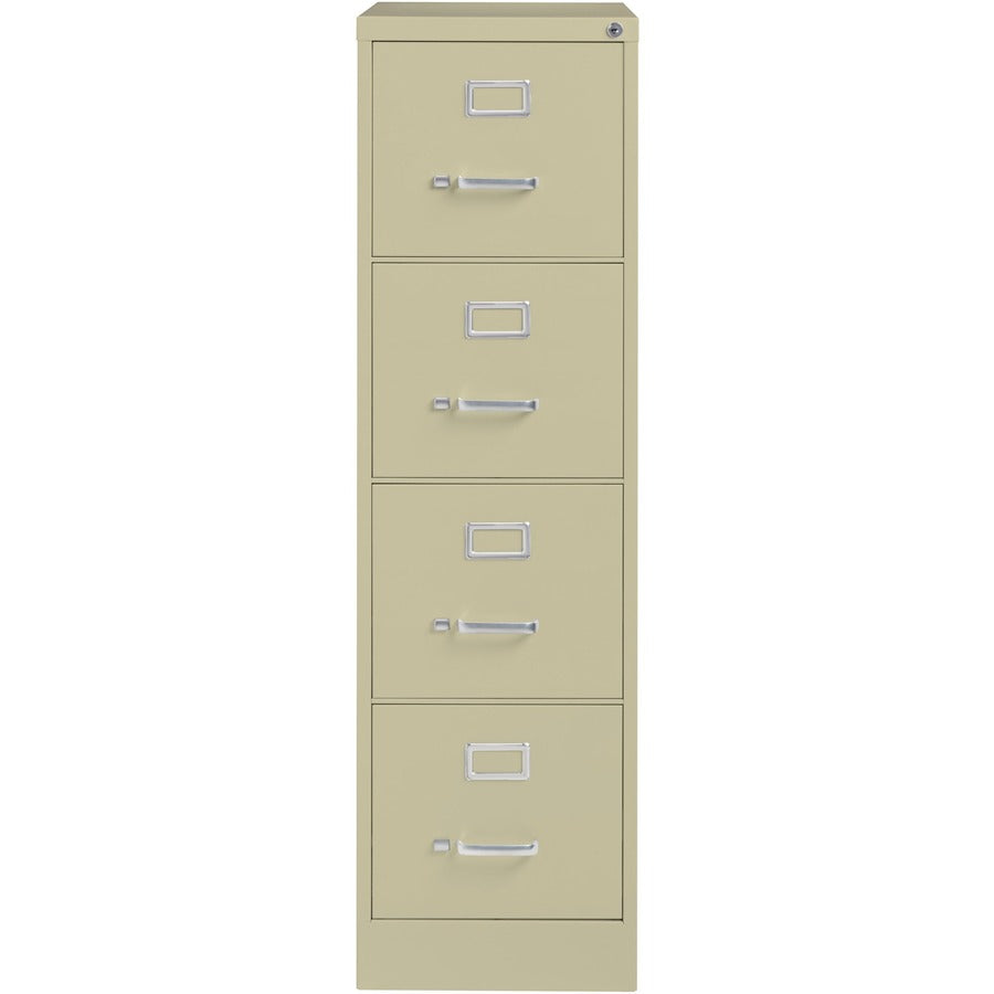 Lorell Fortress Series 26-1/2" Commercial-Grade Vertical File Cabinet - 15" x 26.5" x 52" - 4 x Drawer(s) for File - Letter - Vertical - Security Lock, Ball-bearing Suspension, Heavy Duty - Putty - Steel - Recycled