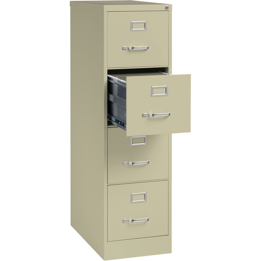 Lorell Fortress Series 26-1/2" Commercial-Grade Vertical File Cabinet - 15" x 26.5" x 52" - 4 x Drawer(s) for File - Letter - Vertical - Security Lock, Ball-bearing Suspension, Heavy Duty - Putty - Steel - Recycled