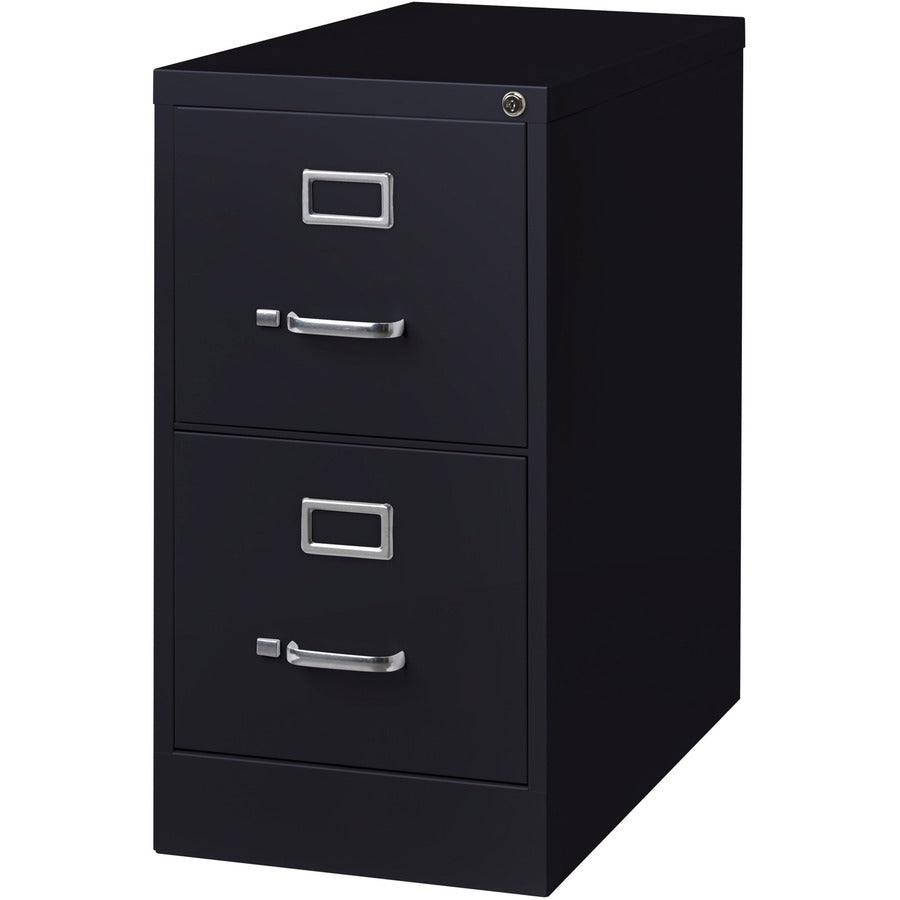 Lorell Fortress Series 26-1/2" Commercial-Grade Vertical File Cabinet - 15" x 26.5" x 28.4" - 2 x Drawer(s) for File - Letter - Vertical - Security Lock, Ball-bearing Suspension, Heavy Duty - Black - Steel - Recycled