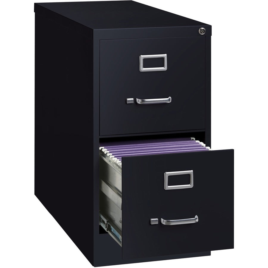 Lorell Fortress Series 26-1/2" Commercial-Grade Vertical File Cabinet - 15" x 26.5" x 28.4" - 2 x Drawer(s) for File - Letter - Vertical - Security Lock, Ball-bearing Suspension, Heavy Duty - Black - Steel - Recycled