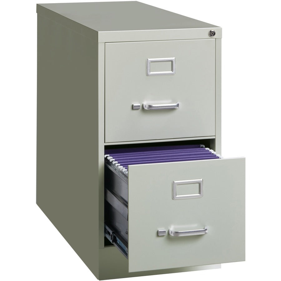 Lorell Fortress Series 26-1/2" Commercial-Grade Vertical File Cabinet - 15" x 26.5" x 28.4" - 2 x Drawer(s) for File - Letter - Vertical - Security Lock, Ball-bearing Suspension, Heavy Duty - Light Gray - Steel - Recycled