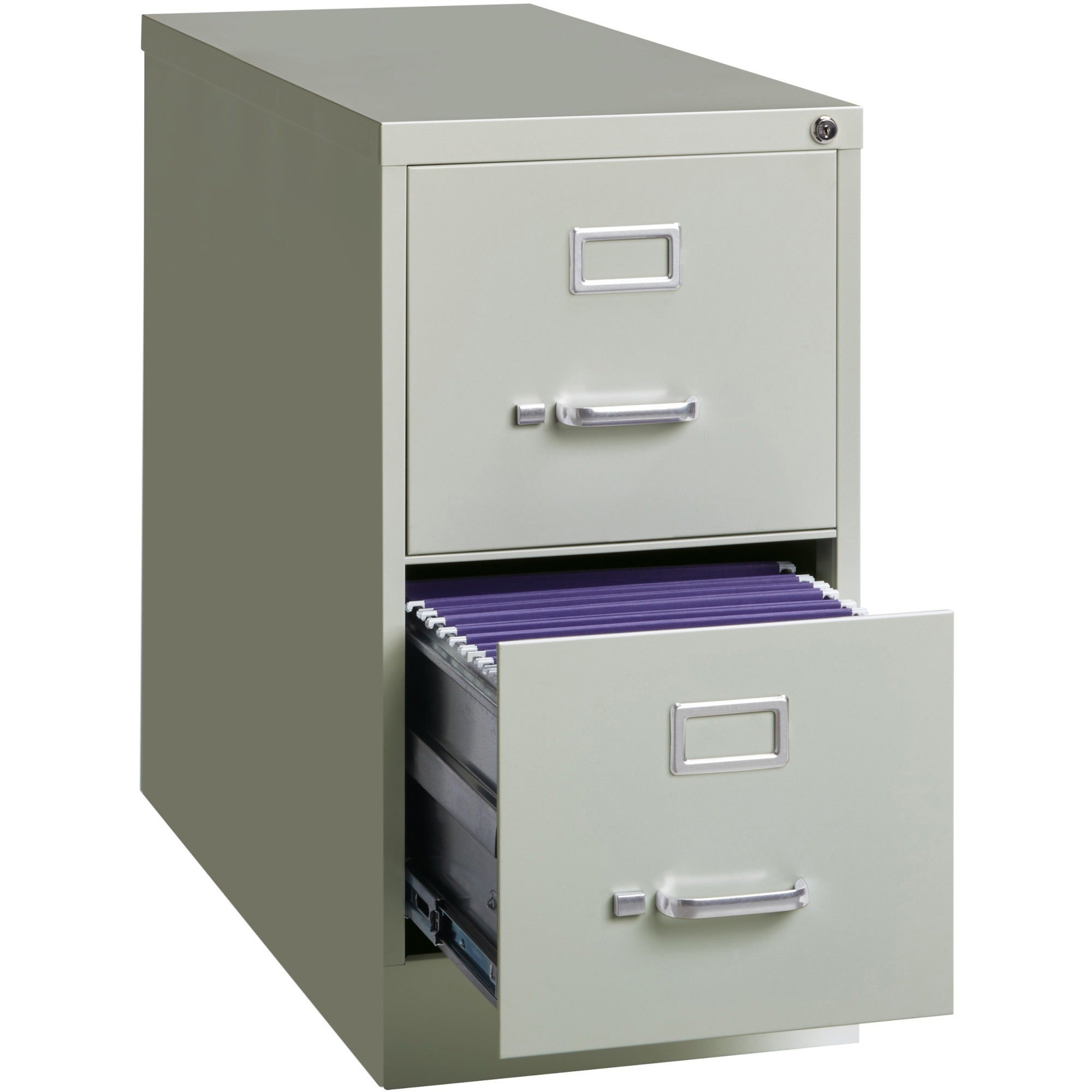 Lorell Fortress Series 26-1/2" Commercial-Grade Vertical File Cabinet - 15" x 26.5" x 28.4" - 2 x Drawer(s) for File - Letter - Vertical - Security Lock, Ball-bearing Suspension, Heavy Duty - Light Gray - Steel - Recycled - 