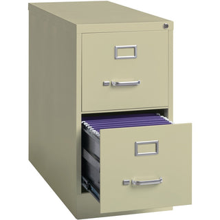 Lorell Fortress Series 26-1/2" Commercial-Grade Vertical File Cabinet - 15" x 26.5" x 28.4" - 2 x Drawer(s) for File - Letter - Vertical - Security Lock, Ball-bearing Suspension, Heavy Duty - Putty - Steel - Recycled