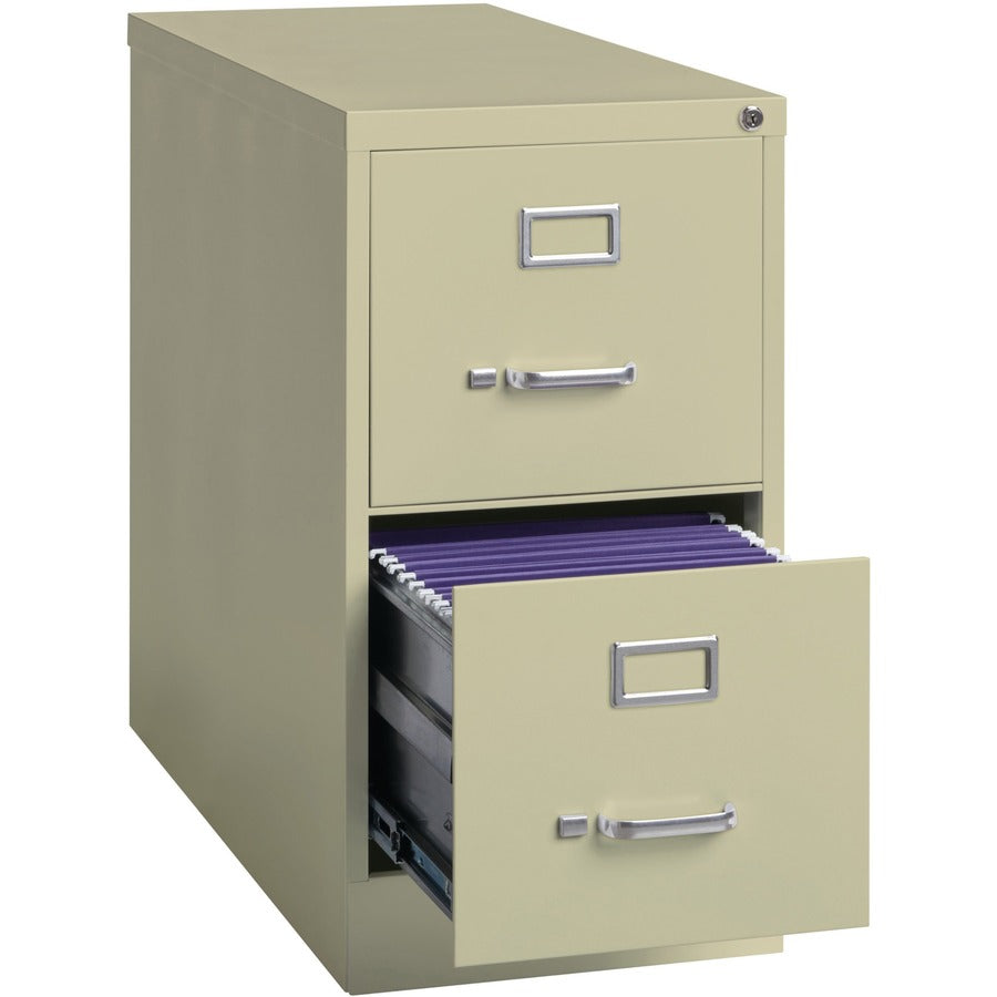 Lorell Fortress Series 26-1/2" Commercial-Grade Vertical File Cabinet - 15" x 26.5" x 28.4" - 2 x Drawer(s) for File - Letter - Vertical - Security Lock, Ball-bearing Suspension, Heavy Duty - Putty - Steel - Recycled