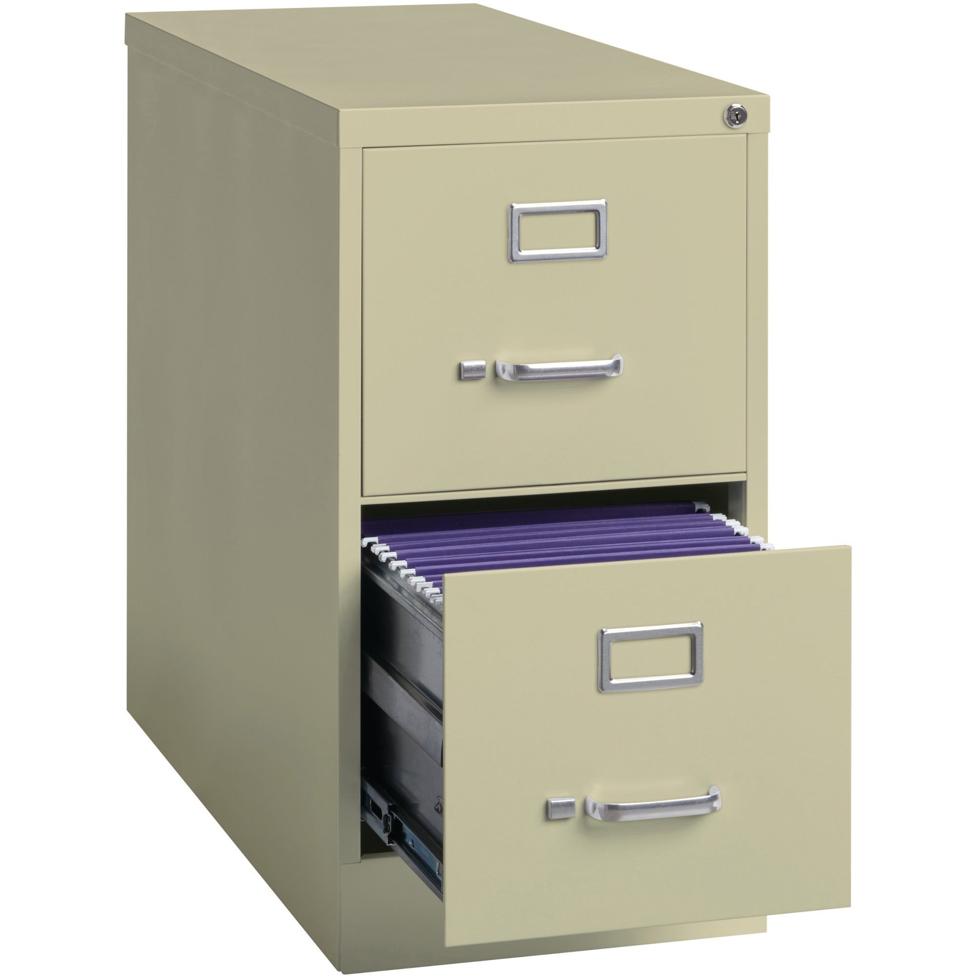 Lorell Fortress Series 26-1/2" Commercial-Grade Vertical File Cabinet - 15" x 26.5" x 28.4" - 2 x Drawer(s) for File - Letter - Vertical - Security Lock, Ball-bearing Suspension, Heavy Duty - Putty - Steel - Recycled - 