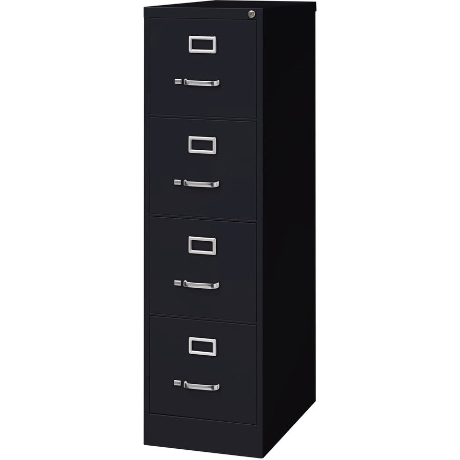 Lorell Fortress Series 25" Commercial-Grade Vertical File Cabinet - 15" x 25" x 52" - 4 x Drawer(s) for File - Letter - Vertical - Security Lock, Ball-bearing Suspension, Heavy Duty - Black - Steel - Recycled