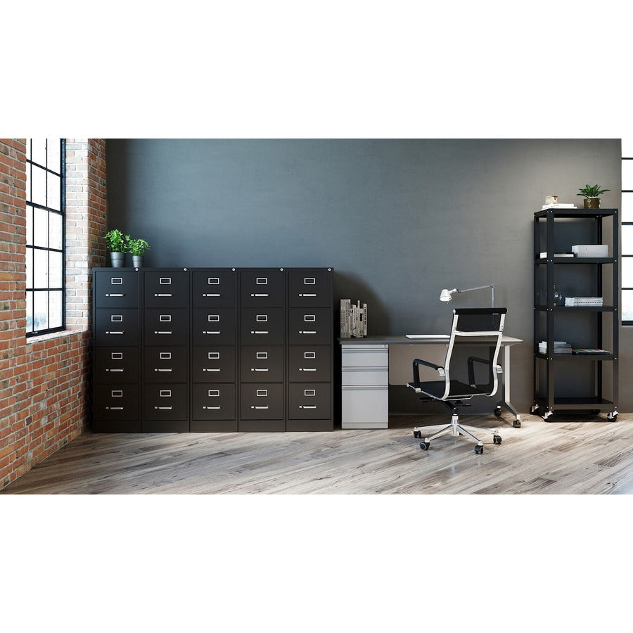 Lorell Fortress Series 25" Commercial-Grade Vertical File Cabinet - 15" x 25" x 52" - 4 x Drawer(s) for File - Letter - Vertical - Security Lock, Ball-bearing Suspension, Heavy Duty - Black - Steel - Recycled - 