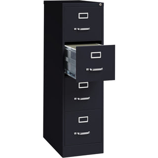 Lorell Fortress Series 25" Commercial-Grade Vertical File Cabinet - 15" x 25" x 52" - 4 x Drawer(s) for File - Letter - Vertical - Security Lock, Ball-bearing Suspension, Heavy Duty - Black - Steel - Recycled