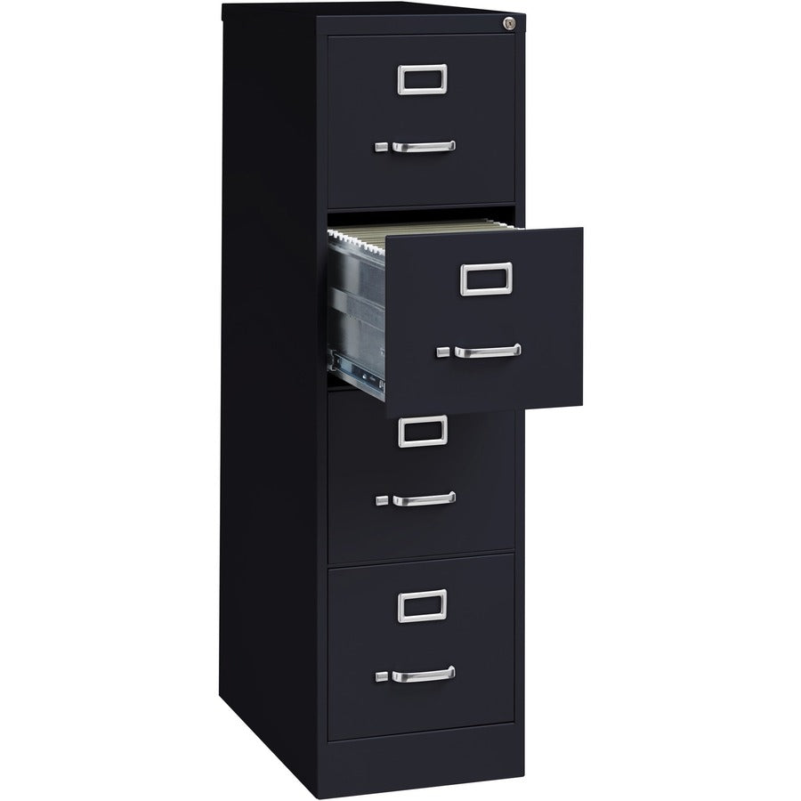Lorell Fortress Series 25" Commercial-Grade Vertical File Cabinet - 15" x 25" x 52" - 4 x Drawer(s) for File - Letter - Vertical - Security Lock, Ball-bearing Suspension, Heavy Duty - Black - Steel - Recycled