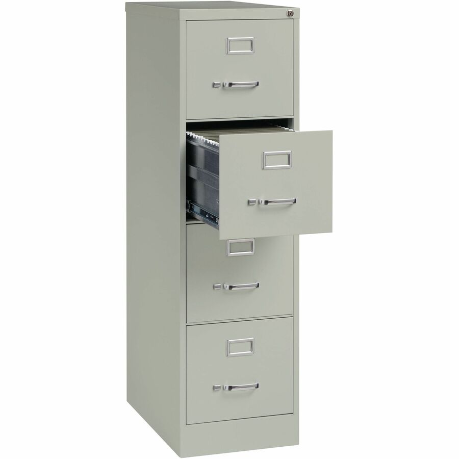 Lorell Fortress Series 25" Commercial-Grade Vertical File Cabinet - 15" x 25" x 52" - 4 x Drawer(s) for File - Letter - Vertical - Security Lock, Ball-bearing Suspension, Heavy Duty - Light Gray - Steel - Recycled