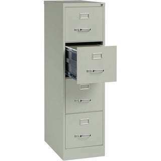Lorell Fortress Series 25" Commercial-Grade Vertical File Cabinet - 15" x 25" x 52" - 4 x Drawer(s) for File - Letter - Vertical - Security Lock, Ball-bearing Suspension, Heavy Duty - Light Gray - Steel - Recycled