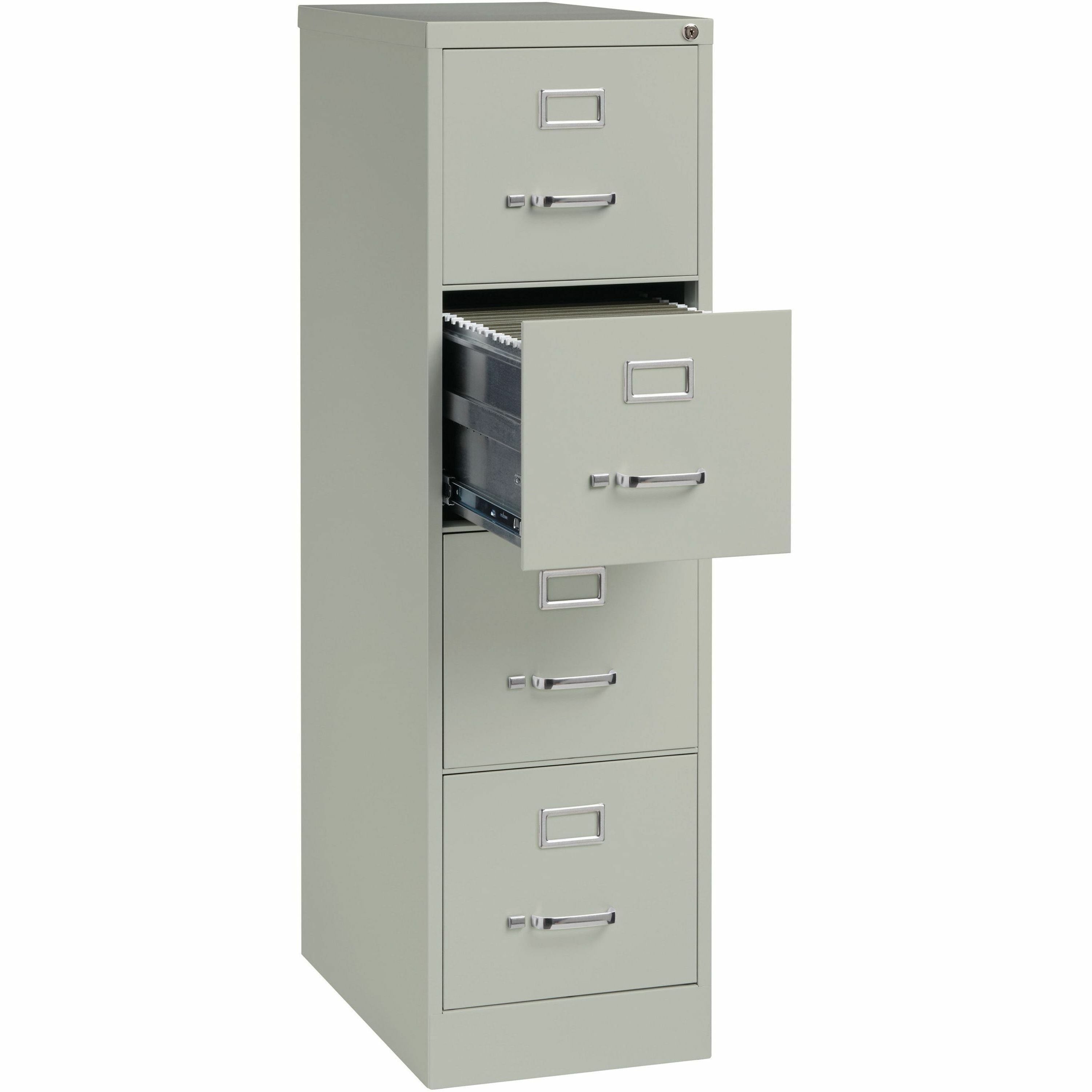 Lorell Fortress Series 25" Commercial-Grade Vertical File Cabinet - 15" x 25" x 52" - 4 x Drawer(s) for File - Letter - Vertical - Security Lock, Ball-bearing Suspension, Heavy Duty - Light Gray - Steel - Recycled - 