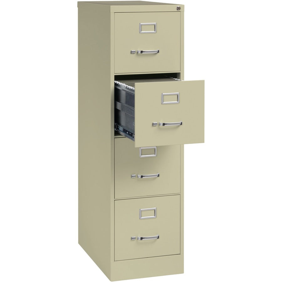 Lorell Fortress Series 25" Commercial-Grade Vertical File Cabinet - 15" x 25" x 52" - 4 x Drawer(s) for File - Letter - Vertical - Security Lock, Ball-bearing Suspension, Heavy Duty - Putty - Steel - Recycled