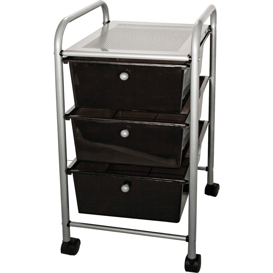 Advantus 3-Drawer Organizer - 3 Drawer - 4 Casters - Metal - x 15.5" Width x 13" Depth x 27" Height - Smoke - 1 Each
