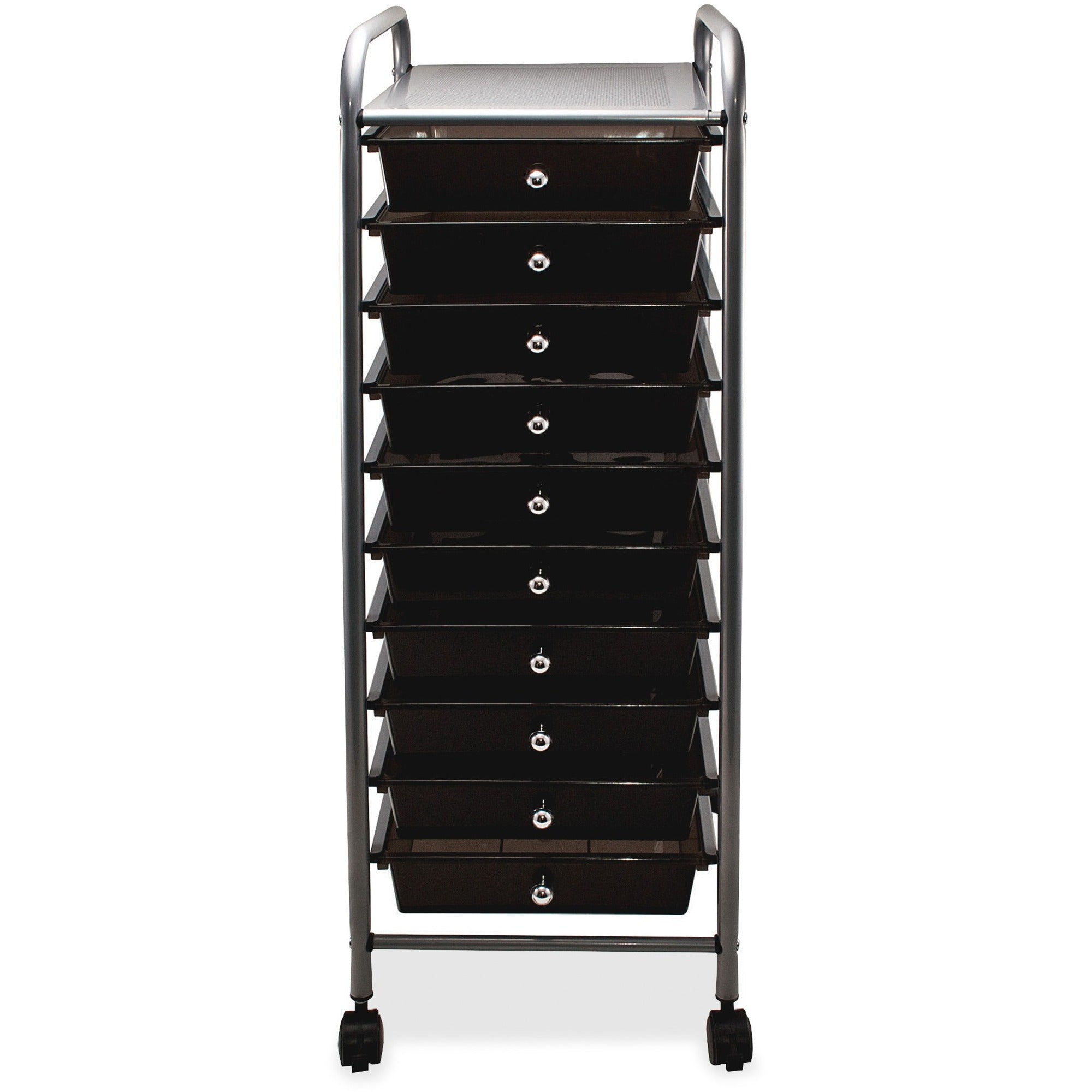Portable Drawer Organizer, Metal, 1 Shelf, 10 Drawers, 13" x 15.38" x 37.75", Matte Gray/Smoke