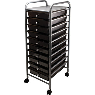 Portable Drawer Organizer, Metal, 1 Shelf, 10 Drawers, 13" x 15.38" x 37.75", Matte Gray/Smoke