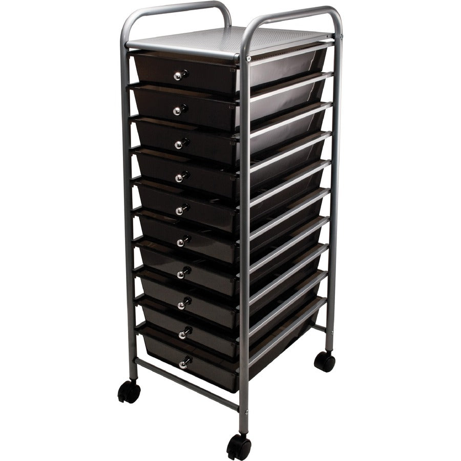 Portable Drawer Organizer, Metal, 1 Shelf, 10 Drawers, 13" x 15.38" x 37.75", Matte Gray/Smoke