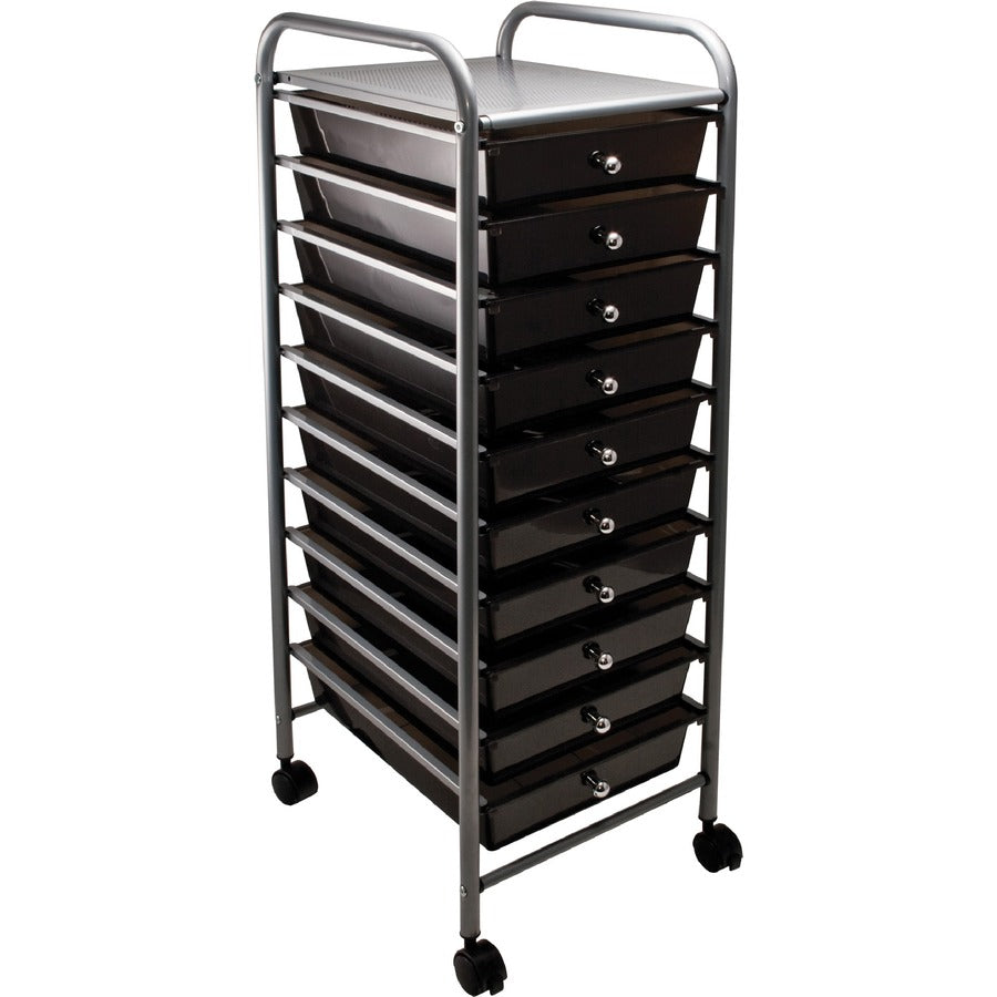 Portable Drawer Organizer, Metal, 1 Shelf, 10 Drawers, 13" x 15.38" x 37.75", Matte Gray/Smoke