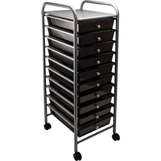 Portable Drawer Organizer, Metal, 1 Shelf, 10 Drawers, 13" x 15.38" x 37.75", Matte Gray/Smoke