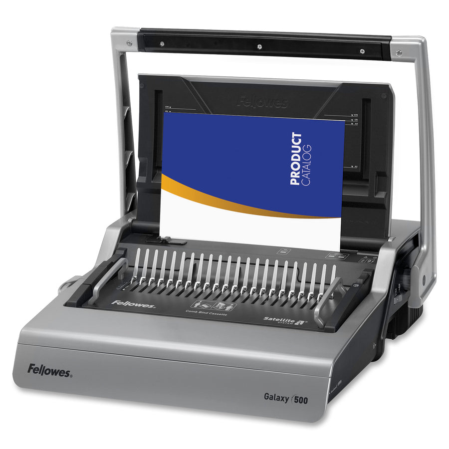 Fellowes Galaxy 500 Comb Binding Machine w/ Starter Kit - CombBind - 500 Sheet(s) Bind - 28 Punch - 6.5" x 20.9" x 17.8" - Metallic Silver, Black - 