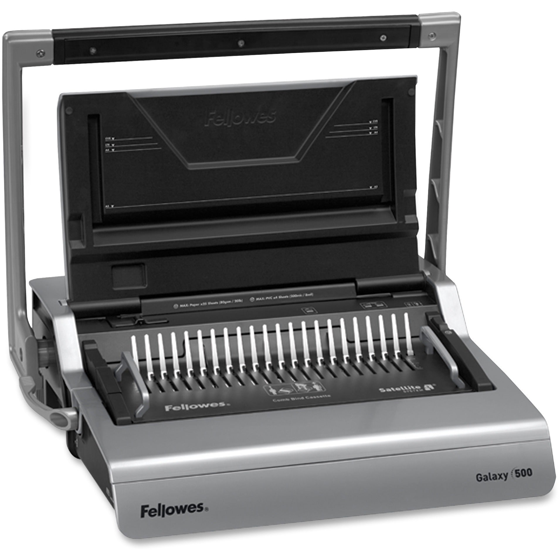 Fellowes Galaxy 500 Comb Binding Machine w/ Starter Kit - CombBind - 500 Sheet(s) Bind - 28 Punch - 6.5" x 20.9" x 17.8" - Metallic Silver, Black - 