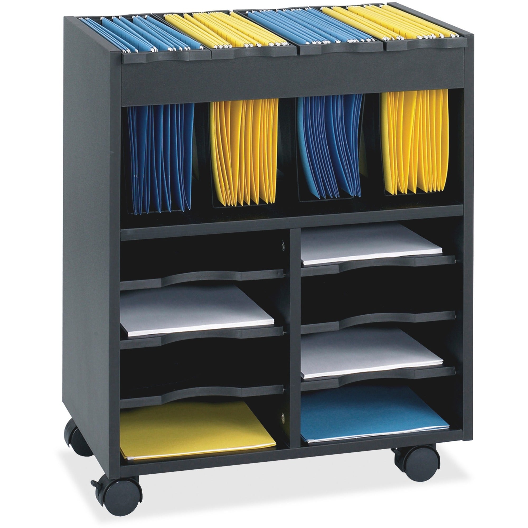 Go Cart Mobile File, Engineered Wood, 8 Shelves, 4 Bins, 14.5" x 21.5" x 26.25", Black