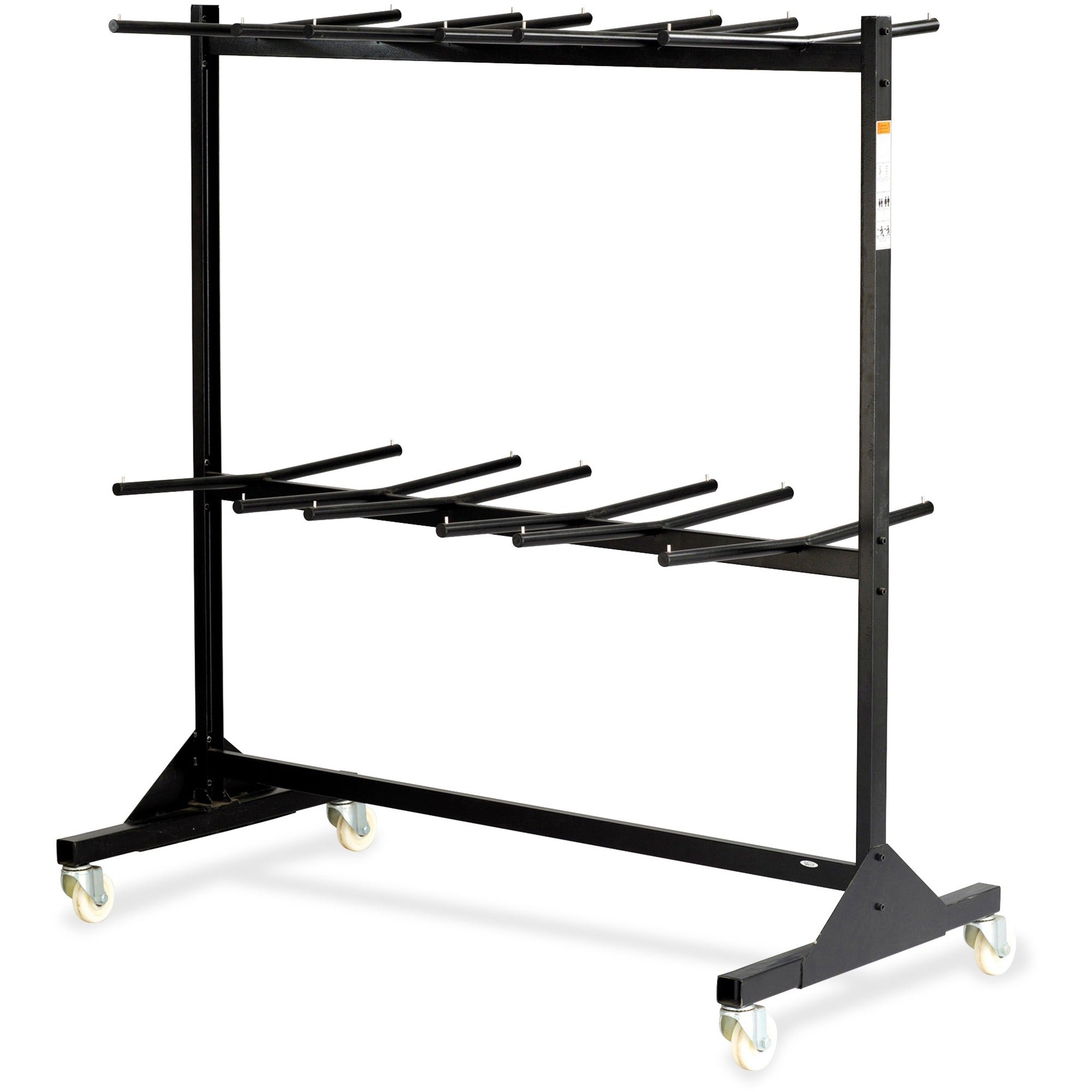Two-Tier Chair Cart, Two-Sided 12-Section Hang-Hook Format, Metal, 64.5" x 33.5" x 70.25", Black