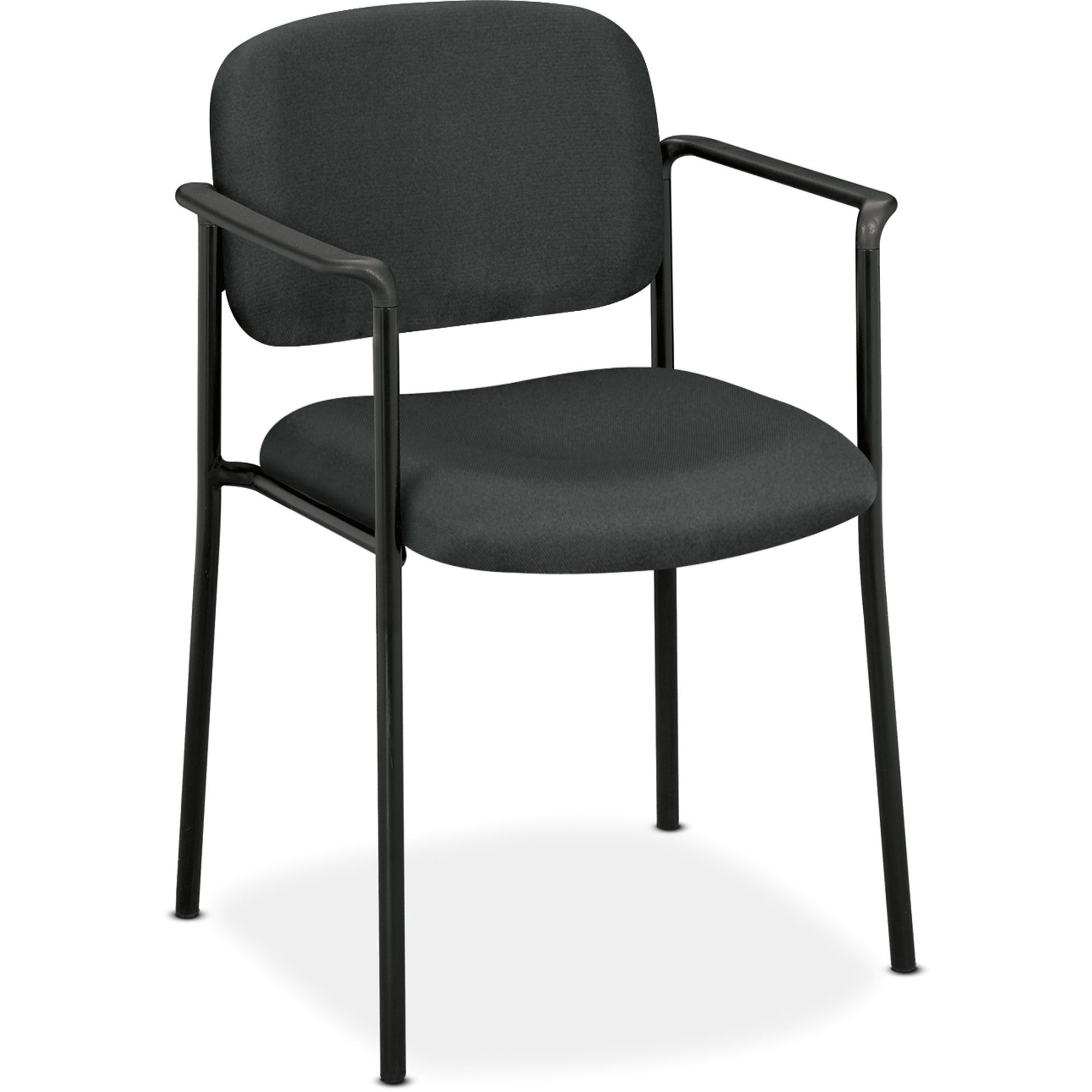 VL616 Stacking Guest Chair with Arms, Fabric Upholstery, 23.25" x 21" x 32.75", Charcoal Seat, Charcoal Back, Black Base