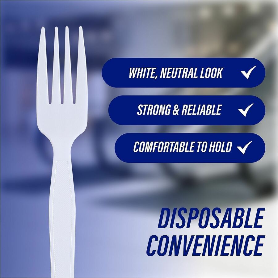Genuine Joe Heavyweight White Plastic Forks - 100/Box - Disposable - White