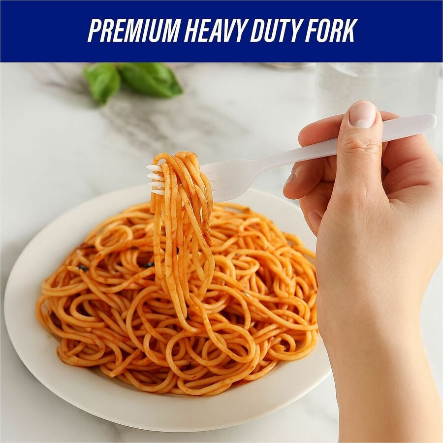 Genuine Joe Heavyweight White Plastic Forks - 100/Box - Disposable - White