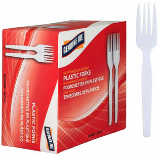 Genuine Joe Heavyweight White Plastic Forks - 100/Box - Disposable - White