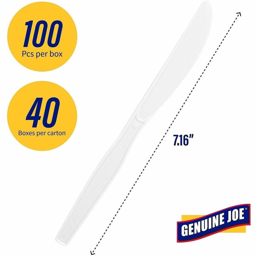 Genuine Joe Heavyweight Disposable Knives - 100/Box - Disposable - White