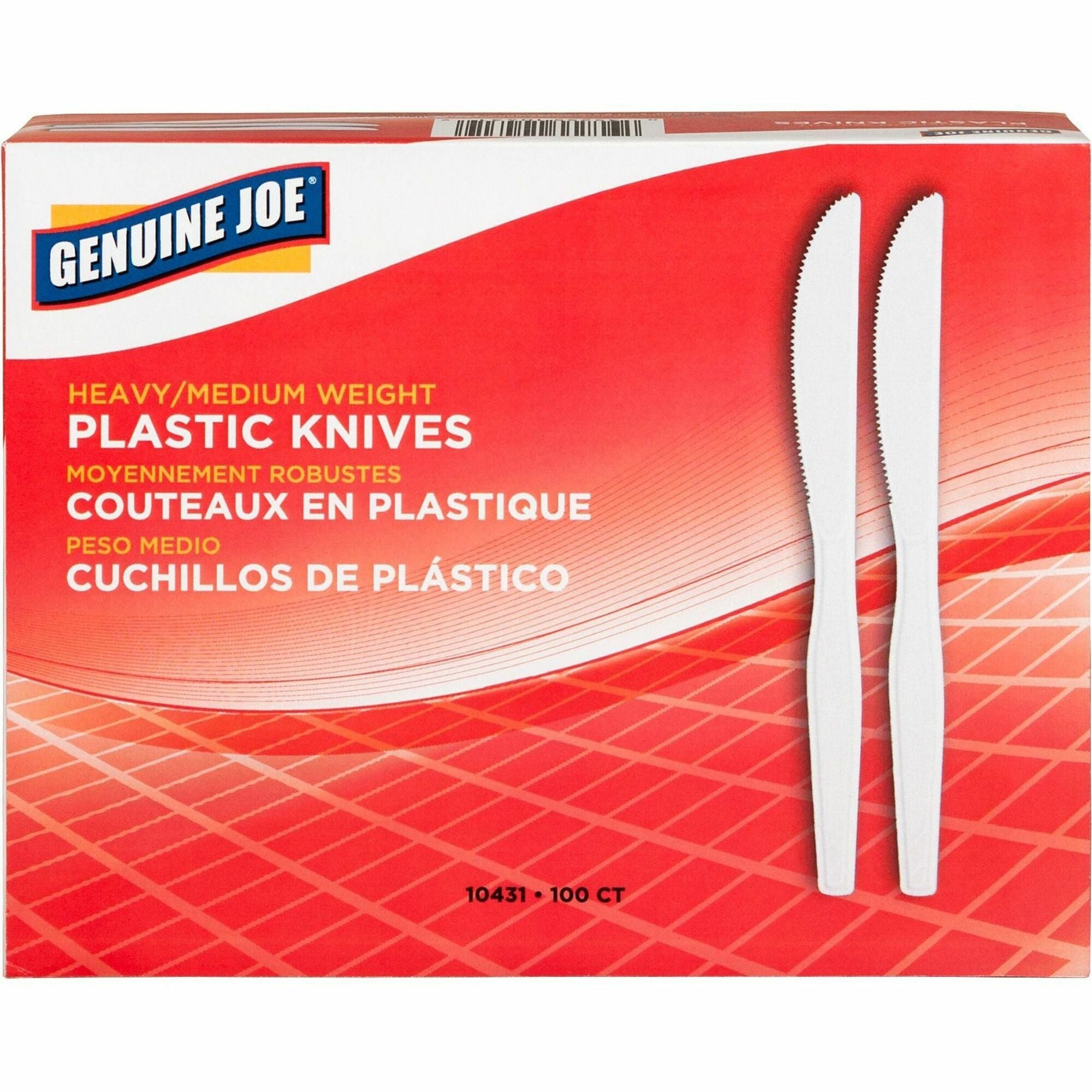 Genuine Joe Heavyweight Disposable Knives - 100/Box - Disposable - White - 1