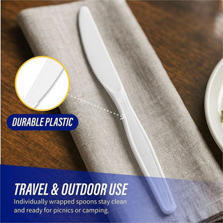 Genuine Joe Heavyweight Disposable Knives - 100/Box - Disposable - White
