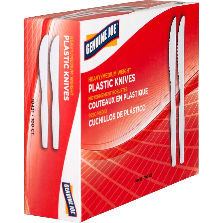 Genuine Joe Heavyweight Disposable Knives - 100/Box - Disposable - White