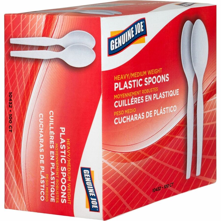 Genuine Joe Heavyweight Disposable Spoons - 100/Box - Disposable - White