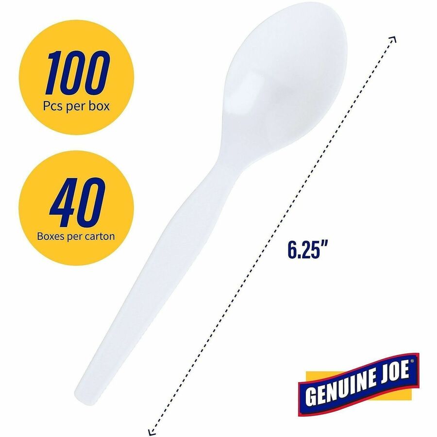 Genuine Joe Heavyweight Disposable Spoons - 100/Box - Disposable - White