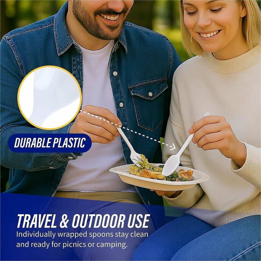 Genuine Joe Heavyweight Disposable Spoons - 100/Box - Disposable - White